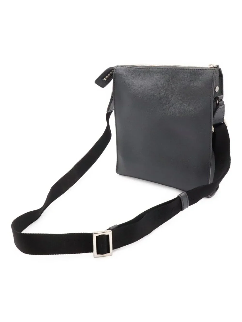 Bvlgari Man Messenger Bag Crossbody Leather Gray Silver